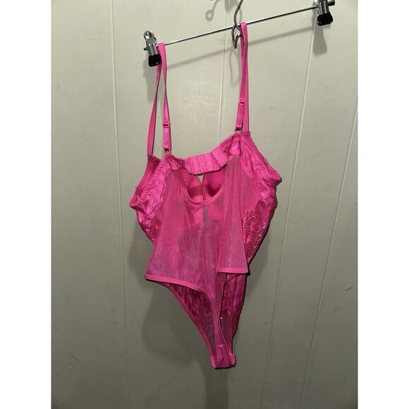 Black Fuchsia Womens Lrg Pink Lace Trim Adjustable Straps Babydoll Lingerie 1pc - Picture 6 of 7